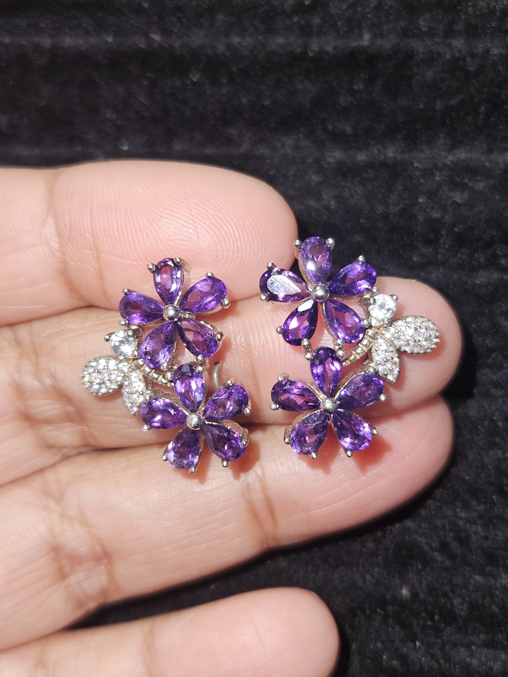 925S Butterfly Floral Crystal Drop Earrings